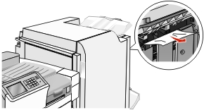 The illustration shows the jammed paper inside door H being removed.