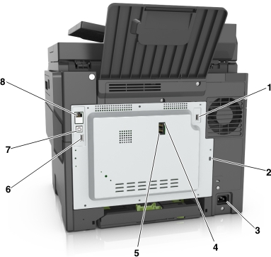 Printer base rear ports