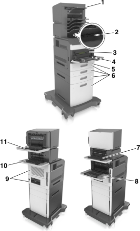 Possible jam areas in the printer