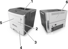 Parts of the printer where jammed paper can be accessed
