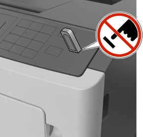 The illustration shows the flash drive being inserted in the printer usb port.