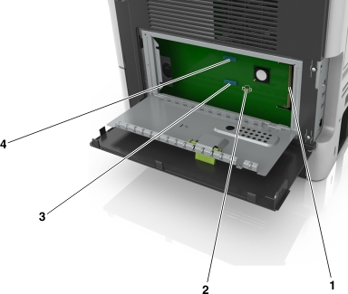 The illustration shows system board and its connection points.