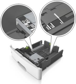 Paper size indicators inside the tray
