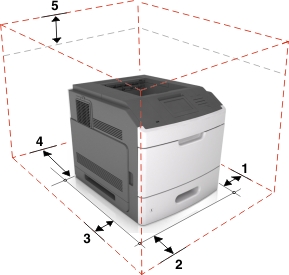 The recommended spaces around the printer