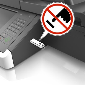 A warning not to touch the memory device that is inserted in the USB port