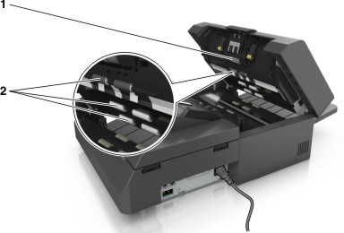 Illustration showing the rollers in the upper portion of the ADF