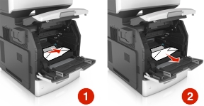 Pull the jammed paper gently to the right, and then remove it from the printer.