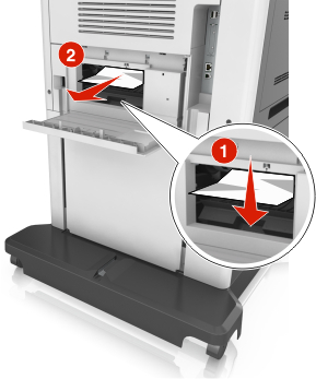 Press down the rear duplex flap, then firmly grasp the jammed paper, and then gently pull the paper out.