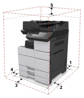Die Abbildung zeigt den Platzbedarf des Druckers.