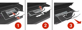The illustration shows the jam clearance cover being removed.