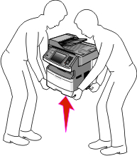 picture of 2 people lifting the printer