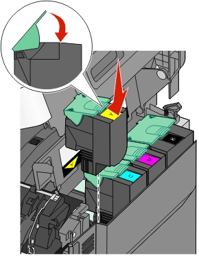 shows arrow and unlock symbol and toner cartidge allignment