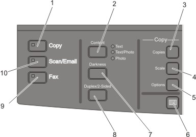 selections and settings control panel with numbered callouts