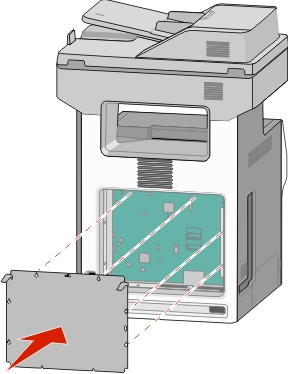 The illustration shows the system board cover being replaced.