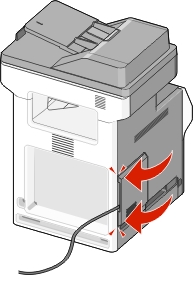 An illustration showing the printer cable cover being closed.