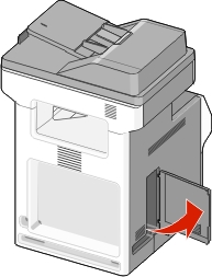 An illustration showing the printer cable cover being opened.