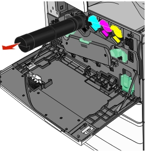 The illustration shows the toner cartridge being removed.