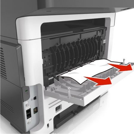 Firmly grasp the jammed paper on each side, and then gently pull it out.